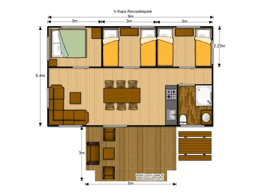 Plattegrond 6 persoons safaritent Recreatiepark Kaps