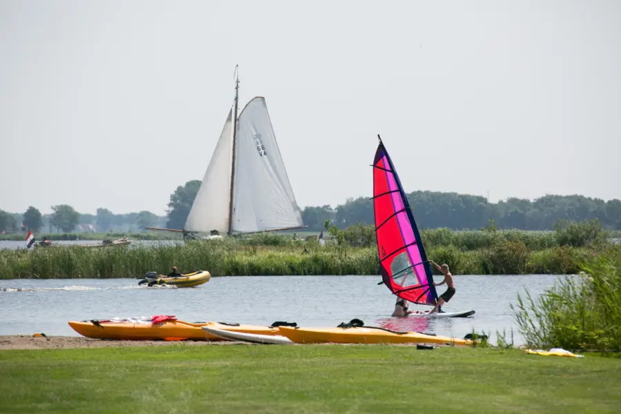 De kuilart surfen op het meer