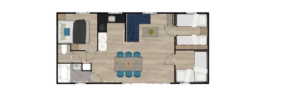 Schetsstijl 6 persoons chalet middeningang 1