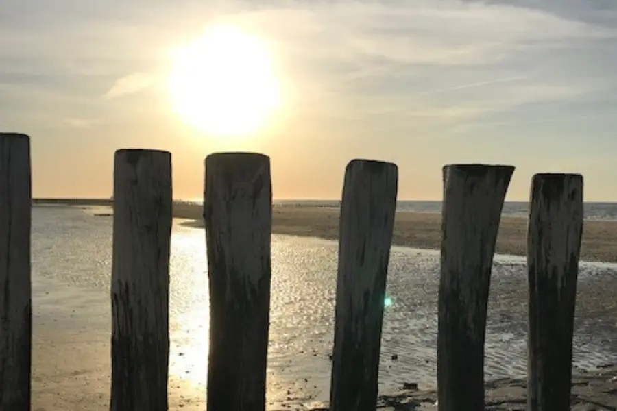 Strandpalen, zonsondergang